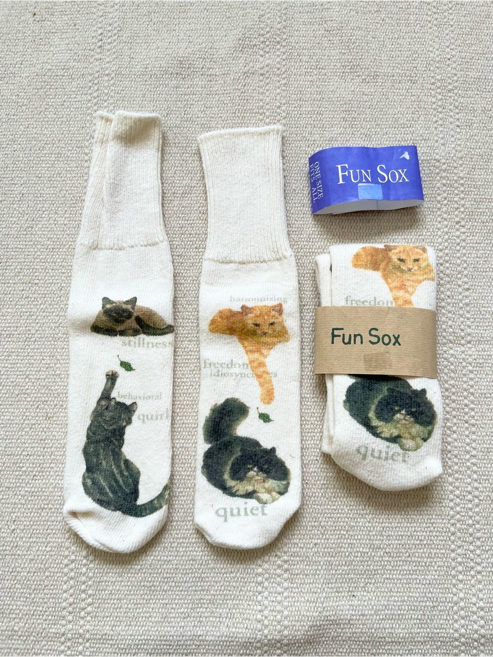 Relevant Products Vintage Cat socks Cotton Screen Print 90s Cozy One Size 2 Pair